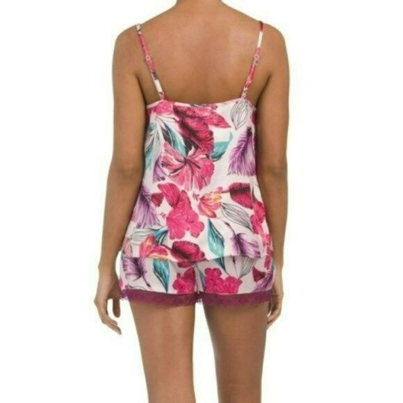 NWT Cynthia Rowley 2-Pc Floral Print Satin Lace Camisole & Shorts Pajama Set - Picture 2 of 6